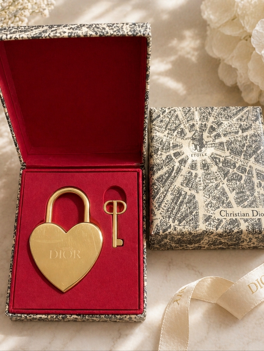 Dior Gold Heart Lock & Key Limited Edition Set With Box